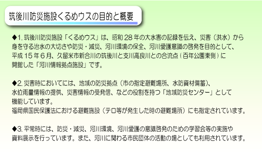 筑後川防災施設くるめウスの目的と概要
